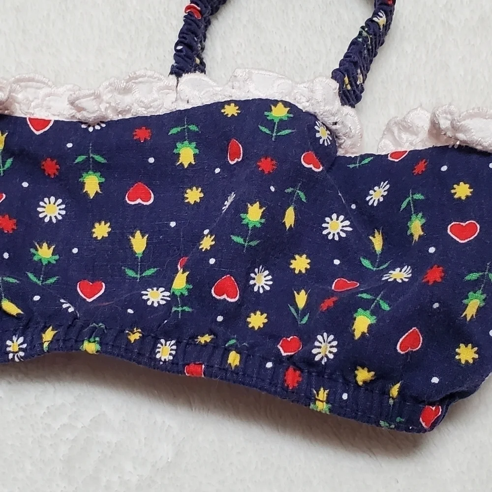 Vintage 60s Teen Girl Ultra Mod High High Bottom Ruffle Heart Floral Bikini XS